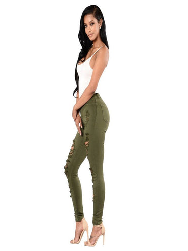 Women Multi-color High Elastic Ripped Long Leg Jeans - Thingy-London