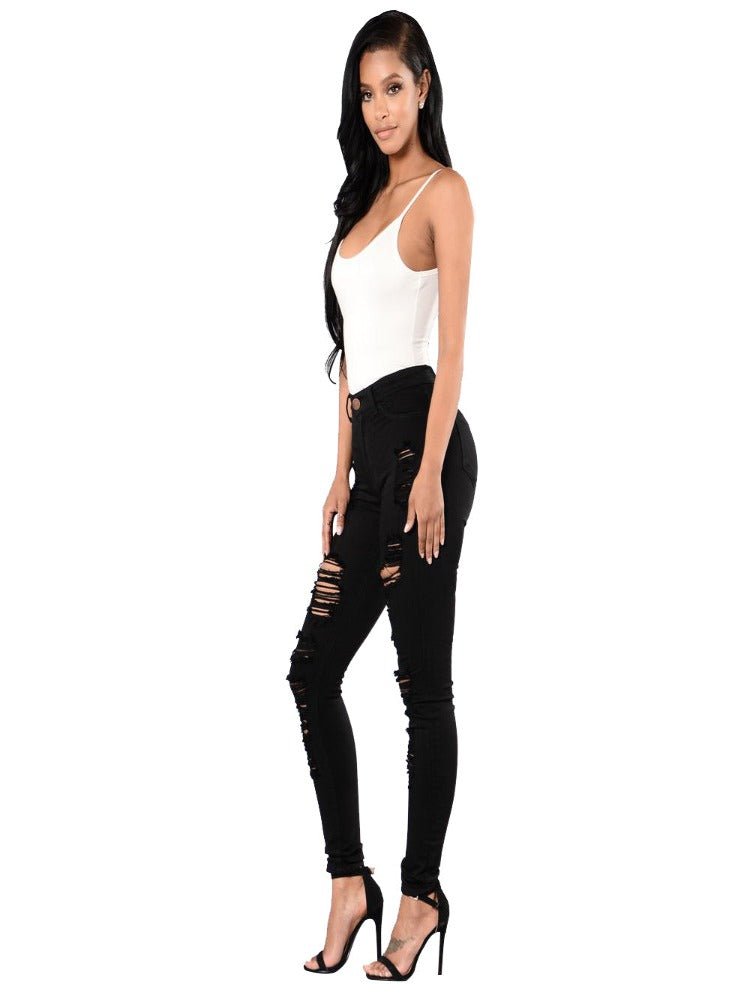 Women Multi-color High Elastic Ripped Long Leg Jeans - Thingy-London