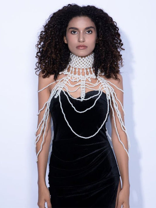 Women Pearl Shawl Necklaces Body Chain Sexy Beaded Collar - Thingy-London