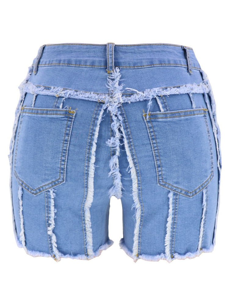Women rough traight leg rough hem short jeans - Thingy-London