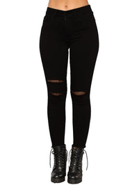 Women's Black Irregular Ripped Mid-rise Jeans - Thingy-London