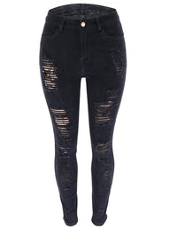 Women's Black Irregular Ripped Mid-rise Jeans - Thingy-London