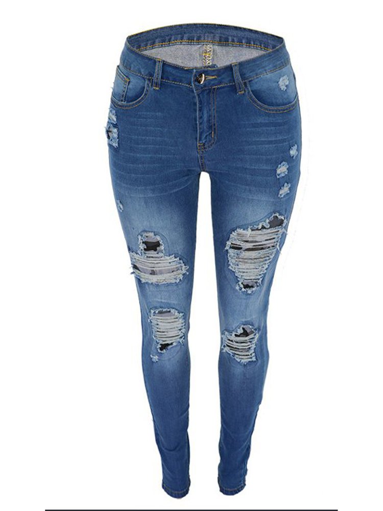 Women's Black Irregular Ripped Mid-rise Jeans - Thingy-London