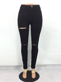 Women's Black Irregular Ripped Mid-rise Jeans - Thingy-London