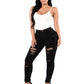 Women's Black Irregular Ripped Mid-rise Jeans - Thingy-London