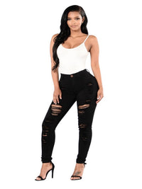 Women's Black Irregular Ripped Mid-rise Jeans - Thingy-London