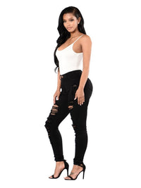 Women's Black Irregular Ripped Mid-rise Jeans - Thingy-London