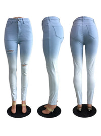 Women's bleached blue and white gradient ripped high-waisted jeans - Thingy-London