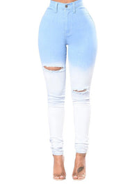 Women's bleached blue and white gradient ripped high-waisted jeans - Thingy-London