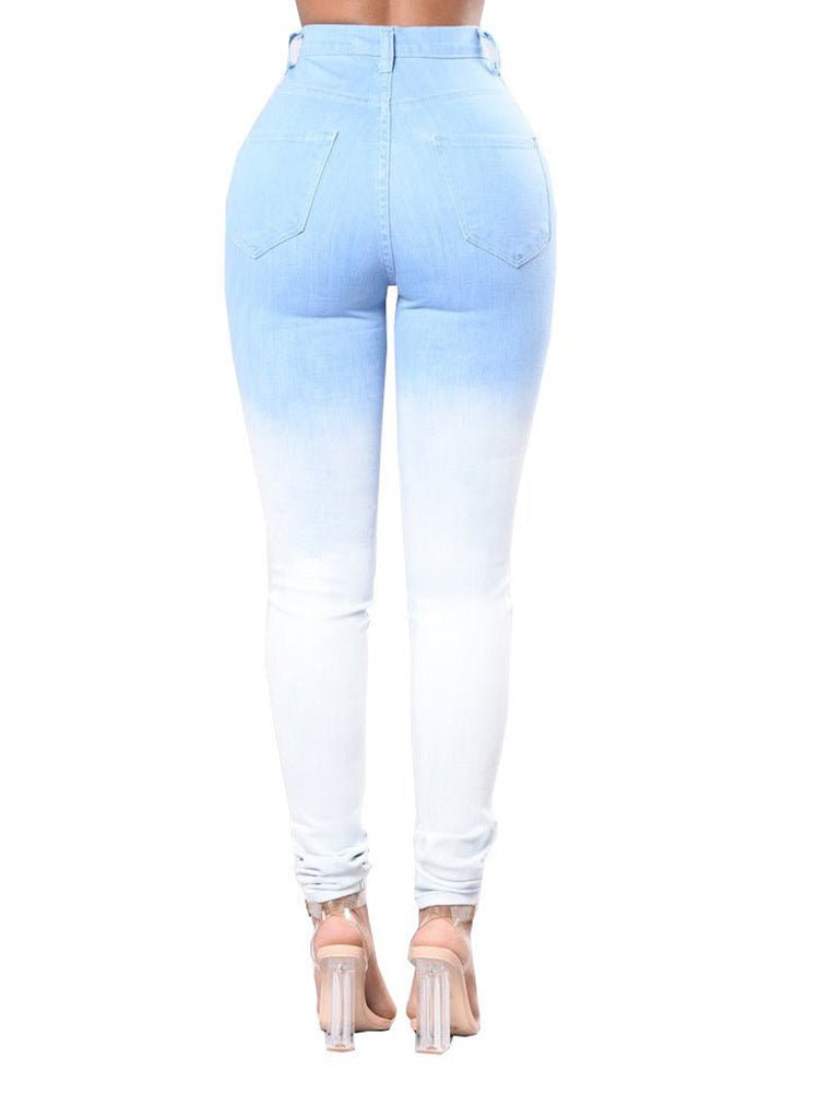 Women's bleached blue and white gradient ripped high-waisted jeans - Thingy-London