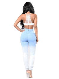 Women's bleached blue and white gradient ripped high-waisted jeans - Thingy-London