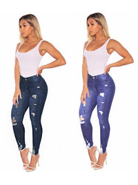 Women's Fashion High Elastic Hip Lift Ripped Jeans - Thingy-London