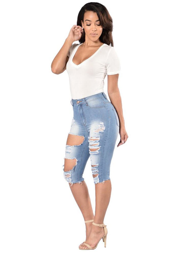 Women's Fashion High Elastic Hip Lift Ripped Jeans - Thingy-London