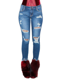 Women's Fashion High Elastic Hip Lift Ripped Jeans - Thingy-London