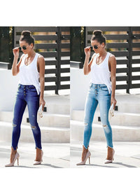 Women's Fashion High Elastic Hip Lift Ripped Jeans - Thingy-London