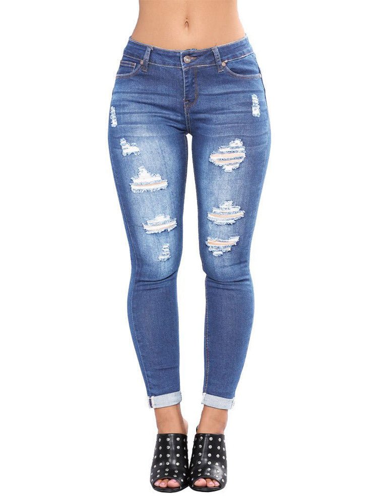 Women's Fashion High Elastic Hip Lift Ripped Jeans - Thingy-London