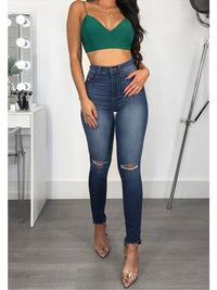 Women's Fashion High Elastic Hip Lift Ripped Jeans - Thingy-London