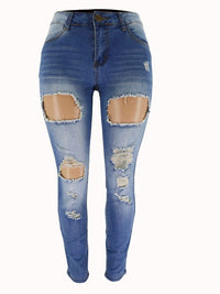 Women's Fashion High Elastic Hip Lift Ripped Jeans - Thingy-London