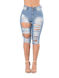 Women's Fashion High Elastic Hip Lift Ripped Jeans - Thingy-London