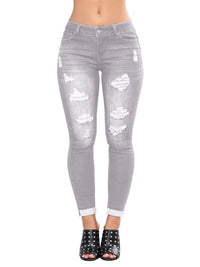 Women's Fashion High Elastic Hip Lift Ripped Jeans - Thingy-London