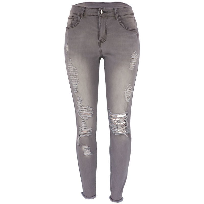 Women's Fashion High Elastic Ripped Hip Lift Jeans - Thingy-London