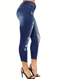 Women's Fashion High Elastic Ripped Hip Lift Jeans - Thingy-London