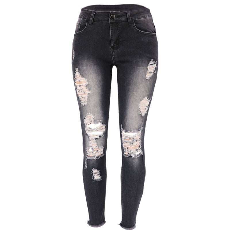 Women's Fashion High Elastic Ripped Hip Lift Jeans - Thingy-London