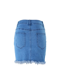 Women's Fashion Wrap Hip Ripped Hem Denim Skirt - Thingy-London