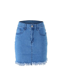 Women's Fashion Wrap Hip Ripped Hem Denim Skirt - Thingy-London