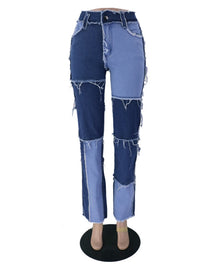 Women's fit straight leg denim pants with high-waisted - Thingy-London