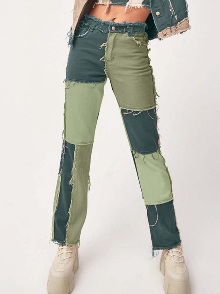 Women's fit straight leg denim pants with high-waisted - Thingy-London