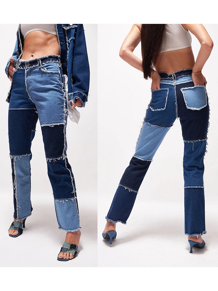 Women's fit straight leg denim pants with high-waisted - Thingy-London