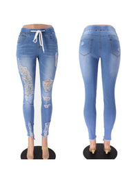 Women's Irregular Ripped Mid-rise Jeans - Thingy-London