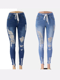 Women's Irregular Ripped Mid-rise Jeans - Thingy-London