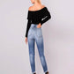 Women's Irregular Ripped Mid-rise Jeans - Thingy-London