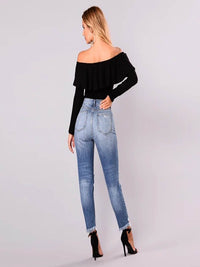 Women's Irregular Ripped Mid-rise Jeans - Thingy-London