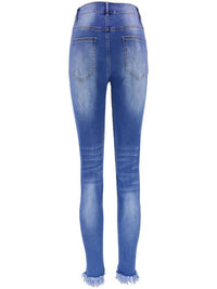 Women's Irregular Ripped Mid-rise Jeans - Thingy-London