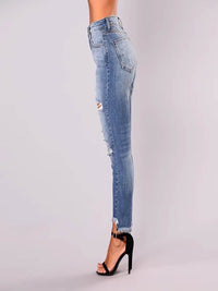 Women's Irregular Ripped Mid-rise Jeans - Thingy-London