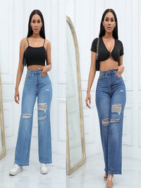 Women's Irregular Ripped Mid-rise Jeans - Thingy-London