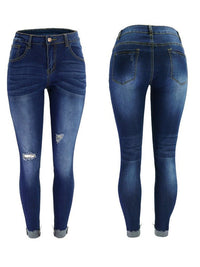 Women's Irregular Ripped Mid-rise Jeans - Thingy-London