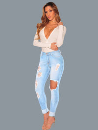 Women's Irregular Ripped Mid-rise Jeans - Thingy-London