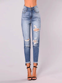 Women's Irregular Ripped Mid-rise Jeans - Thingy-London