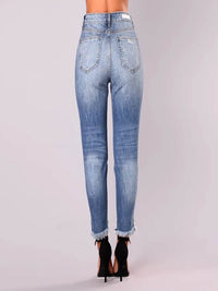 Women's Irregular Ripped Mid-rise Jeans - Thingy-London