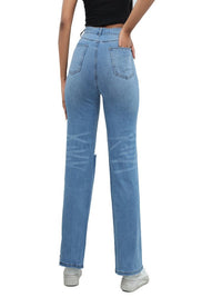 Women's Irregular Ripped Mid-rise Jeans - Thingy-London