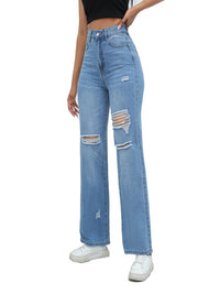 Women's Irregular Ripped Mid-rise Jeans - Thingy-London