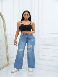 Women's Irregular Ripped Mid-rise Jeans - Thingy-London