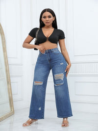 Women's Irregular Ripped Mid-rise Jeans - Thingy-London