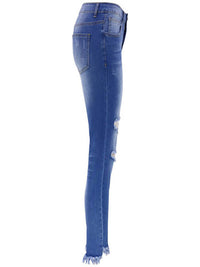 Women's Irregular Ripped Mid-rise Jeans - Thingy-London