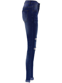 Women's Irregular Ripped Mid-rise Jeans - Thingy-London