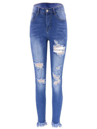 Women's Irregular Ripped Mid-rise Jeans - Thingy-London